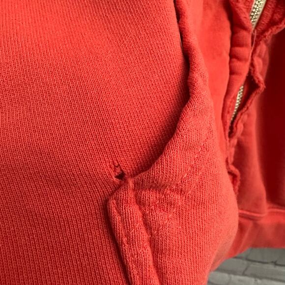 We The Free Red Orange Full Zip Hoodie Sweatshirt Exposed Seams Large *Flaw* - Picture 3 of 9